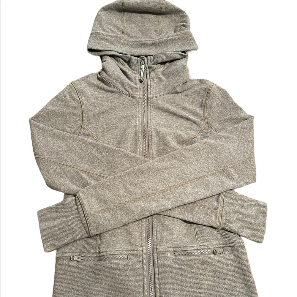 LULULEMON ATHLETICA FULL ZIP HOODIE GRAY SIZE 4, THUMB HOLES, ZIP POCKETS
